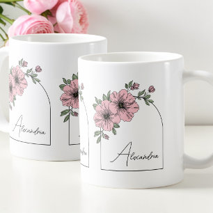 Elegante Roze Bloemige Botanische Boog Zwarte Scri Koffiemok
