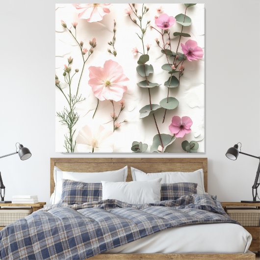 Elegante Roze Bloemige Botanische Canvas Kunst (Insitu (Slaapkamer))