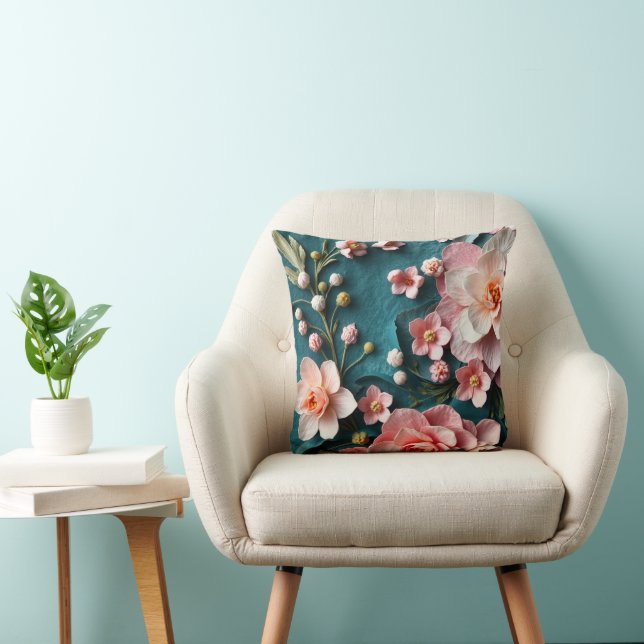 Elegante Roze Bloemige Botanische Worp Kussen (Stoel)