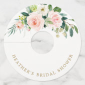 Elegante Roze Bloemige Bruids-Shower Wijnglaslabel (Voorkant)