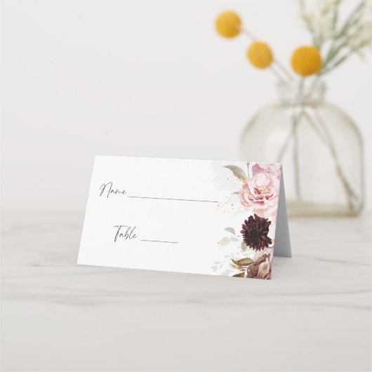 Elegante Roze Bloemige Bruids-Shower Zitplaatsen Plaatskaartje (Voorkant)