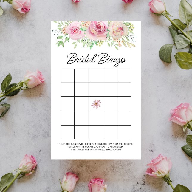 Elegante Roze Bloemige Bruidsbingo Game (Creator heeft geüpload)