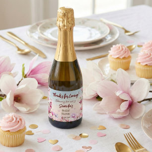 Elegante Roze Bloemige Bruidsdouche Miniatuur Sparkling Wijnetiket