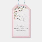 Elegante roze bloemige bruidsdouche persoonlijk cadeaulabel (Voorkant)