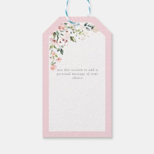 Elegante roze bloemige bruidsdouche persoonlijk cadeaulabel (Achterkant)