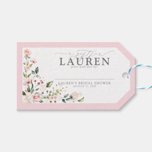 Elegante roze bloemige bruidsdouche zonder wrap cadeaulabel (Voorkant (Horizontaal))