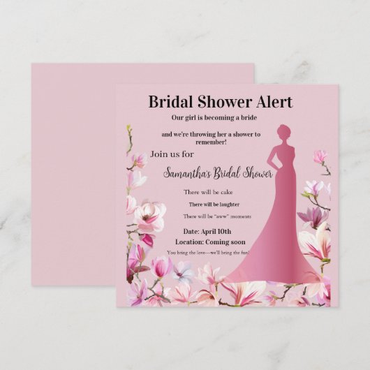 Elegante Roze Bloemige Bruidsfeest Uitnodiging – M (Voorkant / Achterkant)
