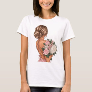 Elegante Roze Bloemige Bruidsmeisje – Trouwen T-shirt
