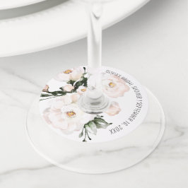 Elegante Roze Bloemige Bruiloft Favor Wijnglaslabel