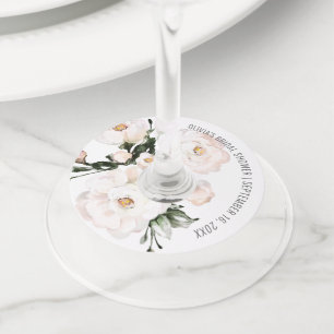 Elegante Roze Bloemige Bruiloft Favor Wijnglaslabel
