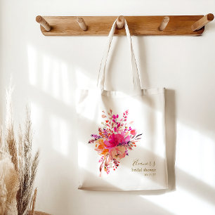 Elegante Roze Bloemige Bruiloft Feest Verpakkingen Tote Bag