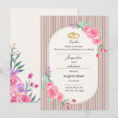 Elegante Roze Bloemige Bruiloft Kaart (Voorkant / Achterkant)