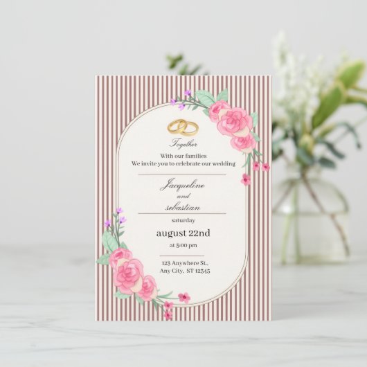 Elegante Roze Bloemige Bruiloft Kaart (Staand voorkant)