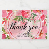 Elegante Roze Bloemige Bruiloft Mini Sparkling Wijnetiket (Enkel label)