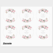 Elegante Roze Bloemige Bruiloft Ronde Sticker (Vel)