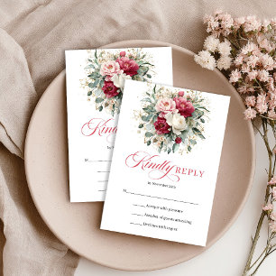 Elegante roze bloemige bruiloft RSVP bijlage Kaartje