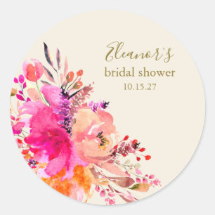Elegante Roze Bloemige Bruiloft Uitnodiging Custom Ronde Sticker