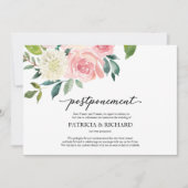 Elegante Roze Bloemige Bruiloft Uitstel Kaart (Voorkant)