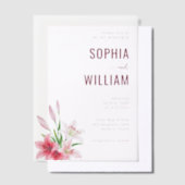 Elegante Roze Bloemige Bruiloft Vellum Uitnodigingen (Offset)
