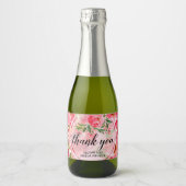 Elegante Roze Bloemige Bruiloftsborrel Mini Sparkling Wijnetiket (Voorkant)