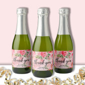 Elegante Roze Bloemige Bruiloftsborrel Mini Sparkling Wijnetiket
