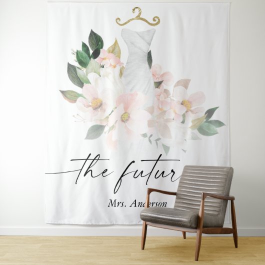 Elegante Roze Bloemige Bruiloftsbruiloft Achtergro Wandkleed (In situ)