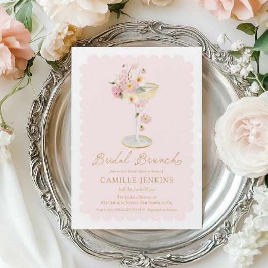 Elegante Roze Bloemige Bruiloftsbrunch Kaart