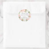 Elegante Roze Bloemige Bruiloftsdank Favor Ronde Sticker (Tas)