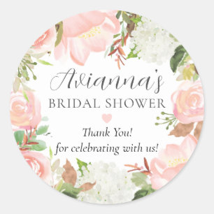Elegante Roze Bloemige Bruiloftsdank Favor Ronde Sticker