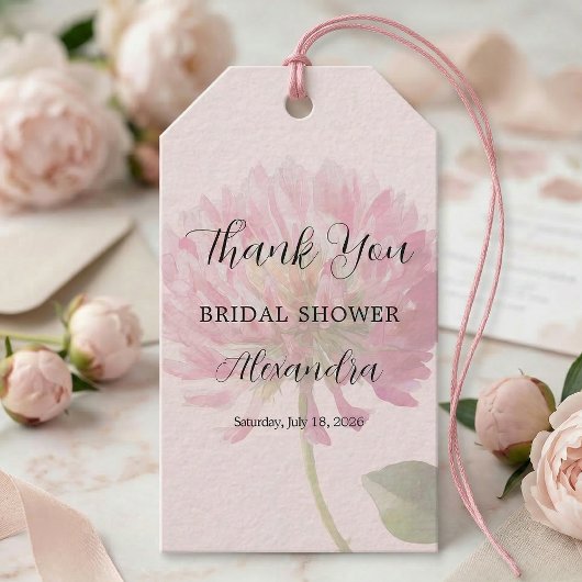 Elegante Roze Bloemige Bruiloftsdankjeshouder Cadeaulabel