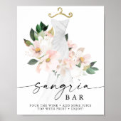 Elegante Roze Bloemige Bruiloftsdouche Sangria Bar Poster (Voorkant)