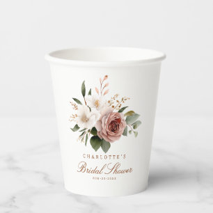 Elegante Roze Bloemige Bruiloftsfeest Papieren Bek Bekers