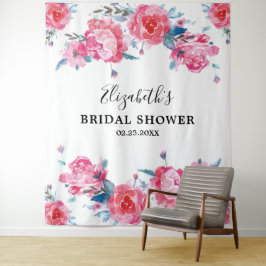 Elegante Roze Bloemige Bruiloftsfoto Achtergrond Wandkleed