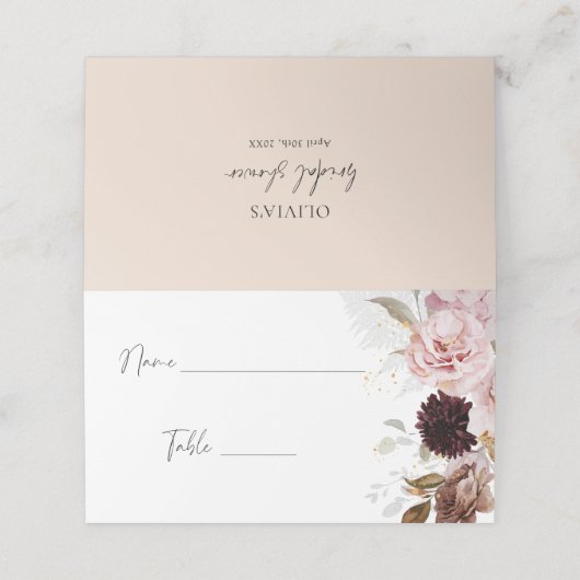 Elegante Roze Bloemige Bruiloftszitplaatsen Plaatskaartje (Buitenkant ongevouwen)