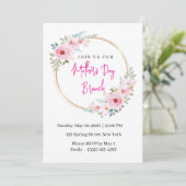 Elegante Roze Bloemige Brunch Uitnodiging voor Moe (Staand voorkant)