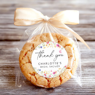 Elegante Roze Bloemige Dankjewel Bruidsdouche Ronde Sticker