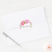 Elegante Roze Bloemige Dankjewel Ronde Sticker (Envelop)