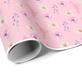 Elegante Roze Bloemige Ditsy-Patroon Inpakpapier 