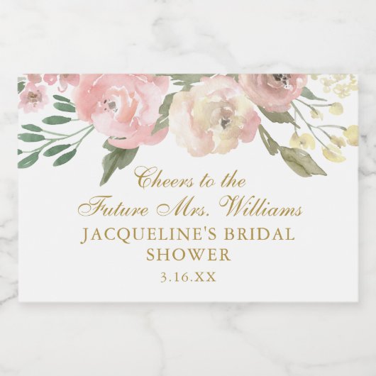 Elegante Roze Bloemige Douane Gouden Bruidsmeisje  Sparkling Wijnetiket (Enkel label)