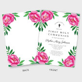 Elegante roze bloemige eerste communie kaart