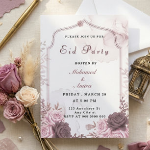 Elegante Roze Bloemige Eid-feestuitnodiging Kaart
