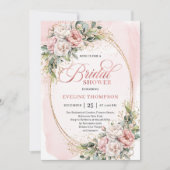 Elegante Roze Bloemige Eucalyptus Bruidsdouche Kaart (Voorkant)