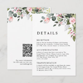 Elegante Roze Bloemige Eucalyptus QR Code Trouwen Informatiekaartje