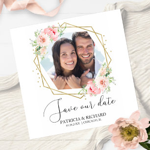 Elegante Roze Bloemige Foto Bruiloft Save the Date