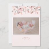 Elegante roze bloemige foto doop kaart (Achterkant)