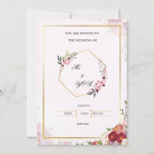 Elegante Roze Bloemige Geometrische Trouw Uitnodig Kaart (Voorkant)