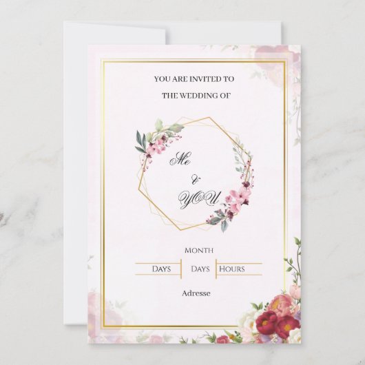 Elegante roze bloemige geometrische trouwkaart kaart (Achterkant)