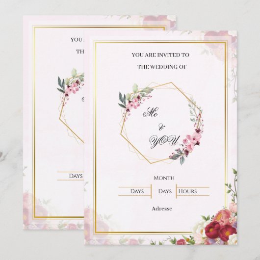 Elegante roze bloemige geometrische trouwkaart kaart (Voorkant / Achterkant)