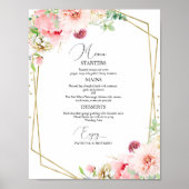 Elegante Roze Bloemige Geometrische Trouwmenu Poster (Voorkant)