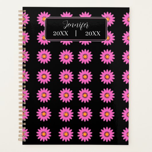 Elegante Roze Bloemige Gepersonaliseerde Naam en D Planner (Voorkant)
